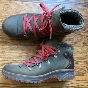 lightly worn brown ankle boots